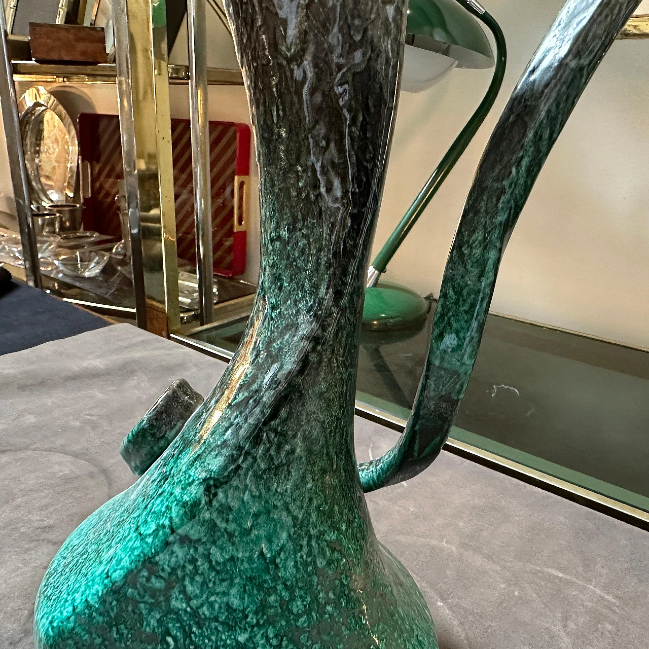 Green ceramic jug vase, 1950s 9