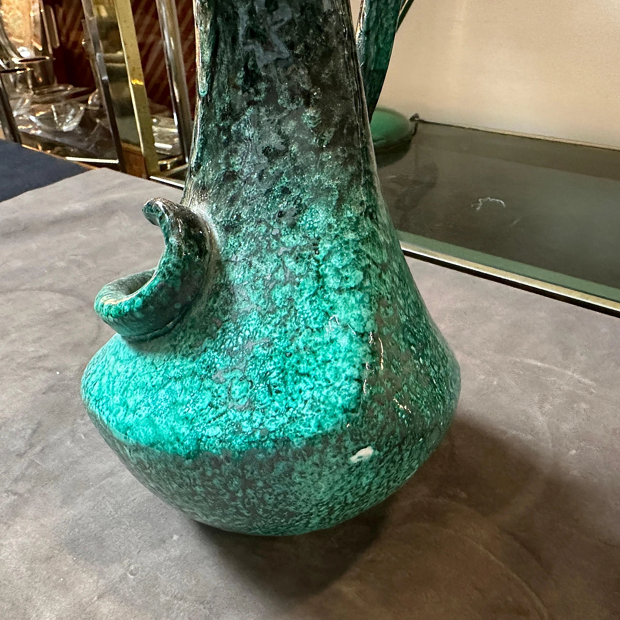 Green ceramic jug vase, 1950s 11