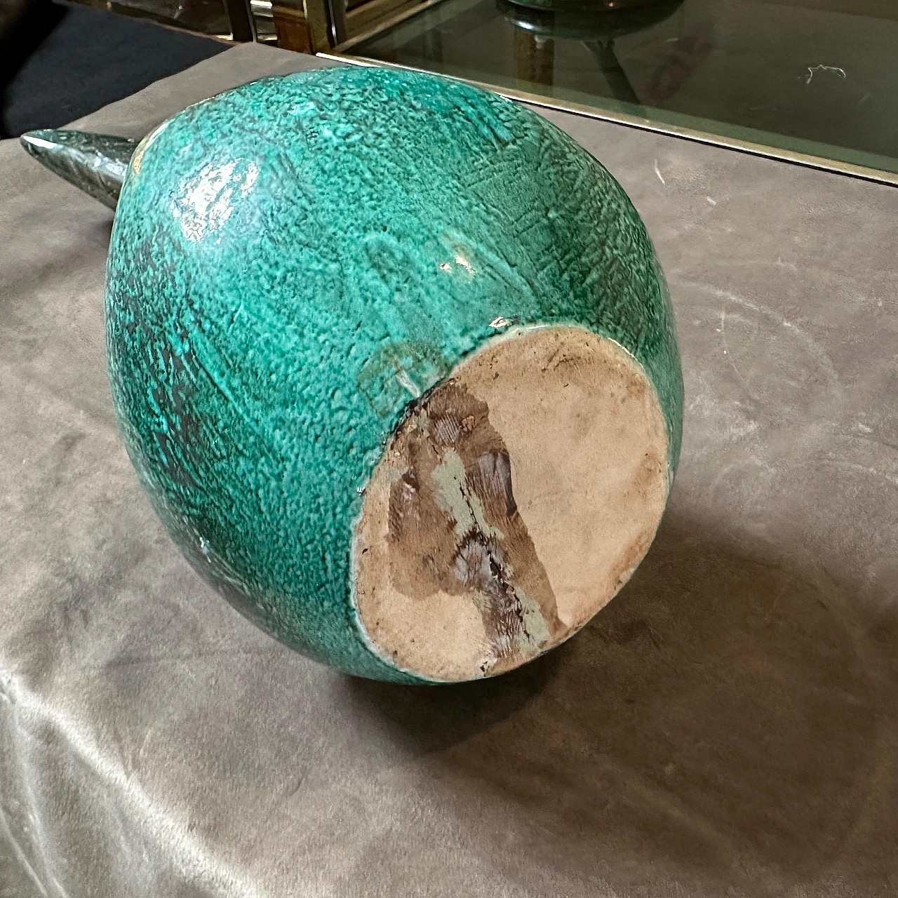 Green ceramic jug vase, 1950s 15