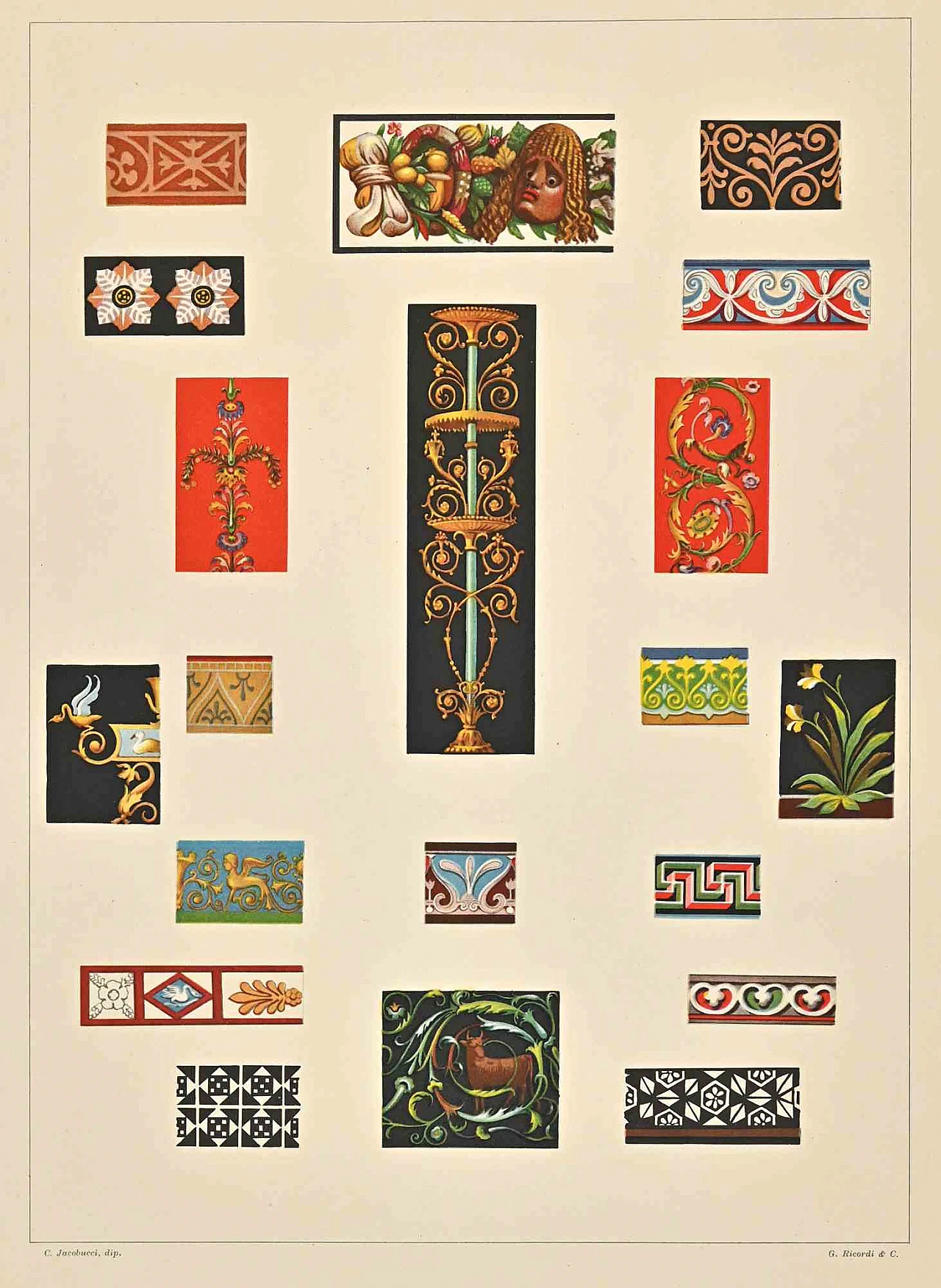 Carlo Jacobucci, Decorative Motifs - Roman  Styles  , Lithograph  19th century 1