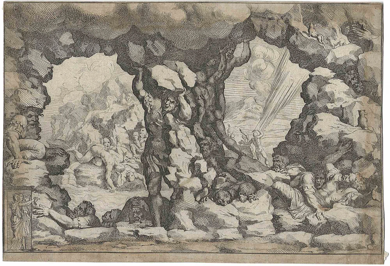 Pietro Santi Bartoli,  The Giants Struck by Debris , Etching  17th century and earlier 1