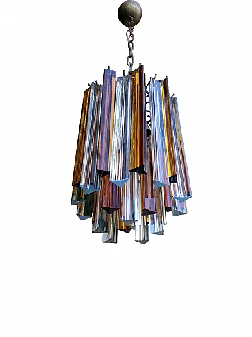 Chandelier in orange & transparent Murano glass by Venini, 1970s