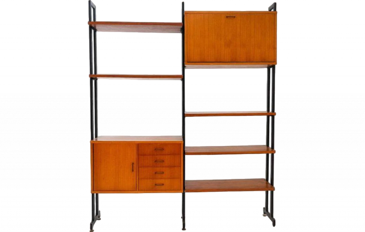 Modular bookcase in wood and metal, 1960s 10