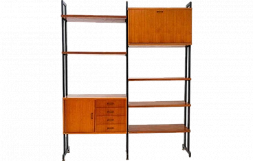 Modular bookcase in wood and metal, 1960s