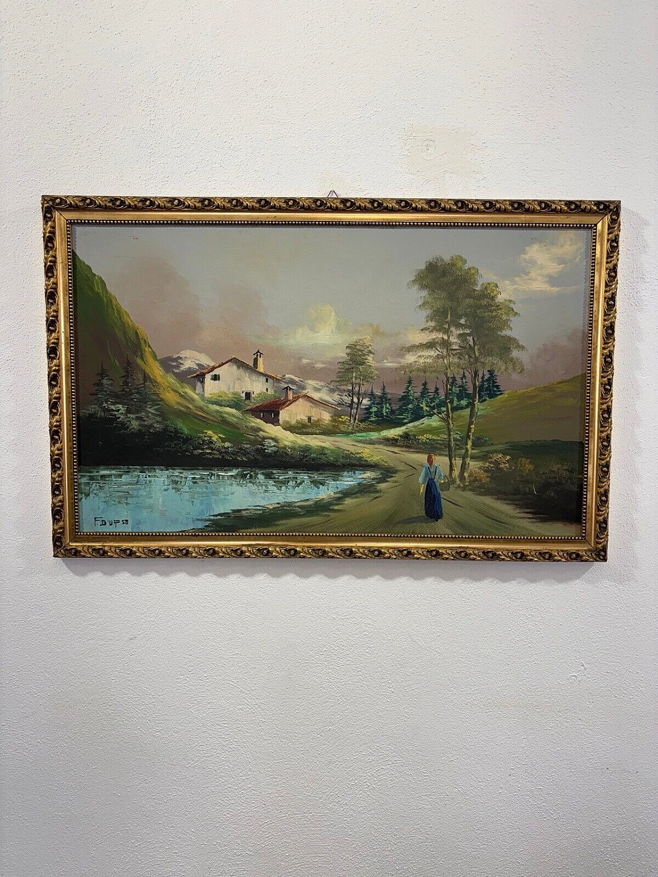 Franco D'Urso, landscape, mixed media painting on wood, 1970s 1