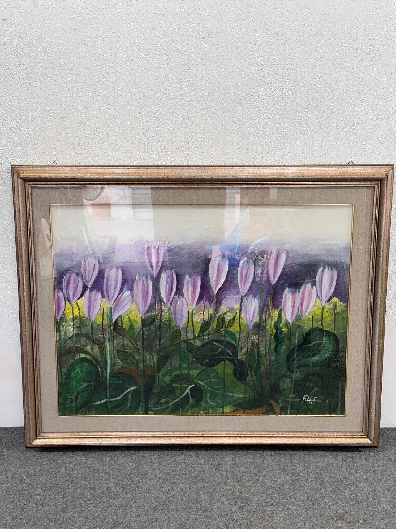 F. Lenti, campo di tulipani, dipinto a olio su tela, 1973 1