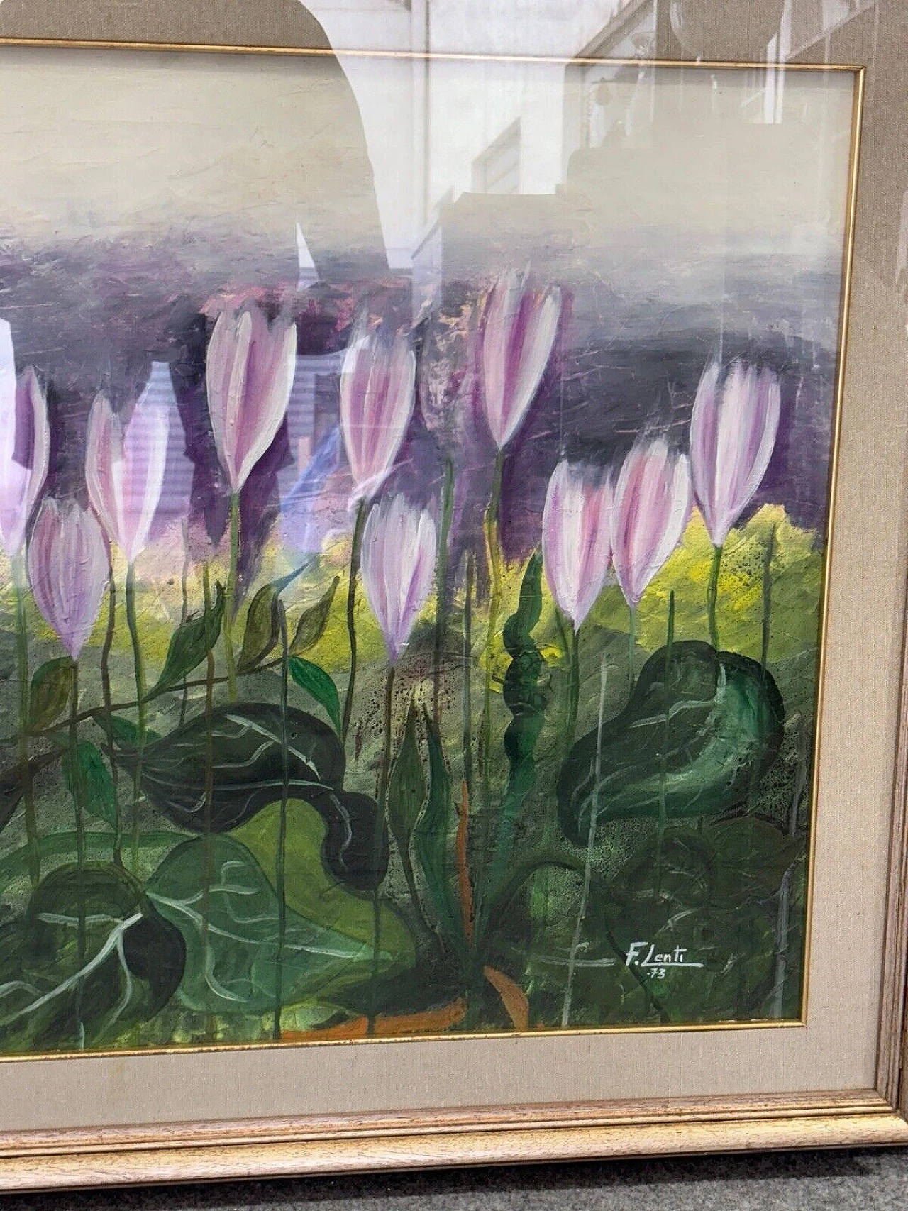 F. Lenti, campo di tulipani, dipinto a olio su tela, 1973 4