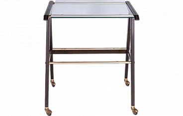 Metal and brass service cart with glass shelf