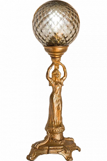 Art Nouveau table lamp with crystal sphere, early 20th century