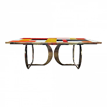 Multicolored Murano glass, steel and brass table, 1980s