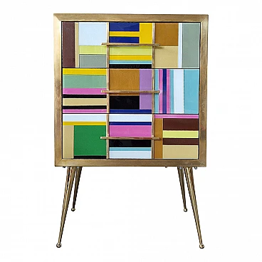 Multicolored Murano glass and gilded brass bedside table, 1980s