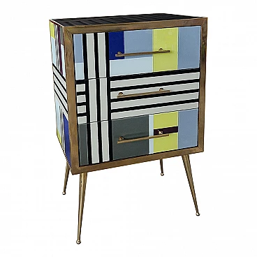 Multicolored Murano glass and brass bedside table, 1980s