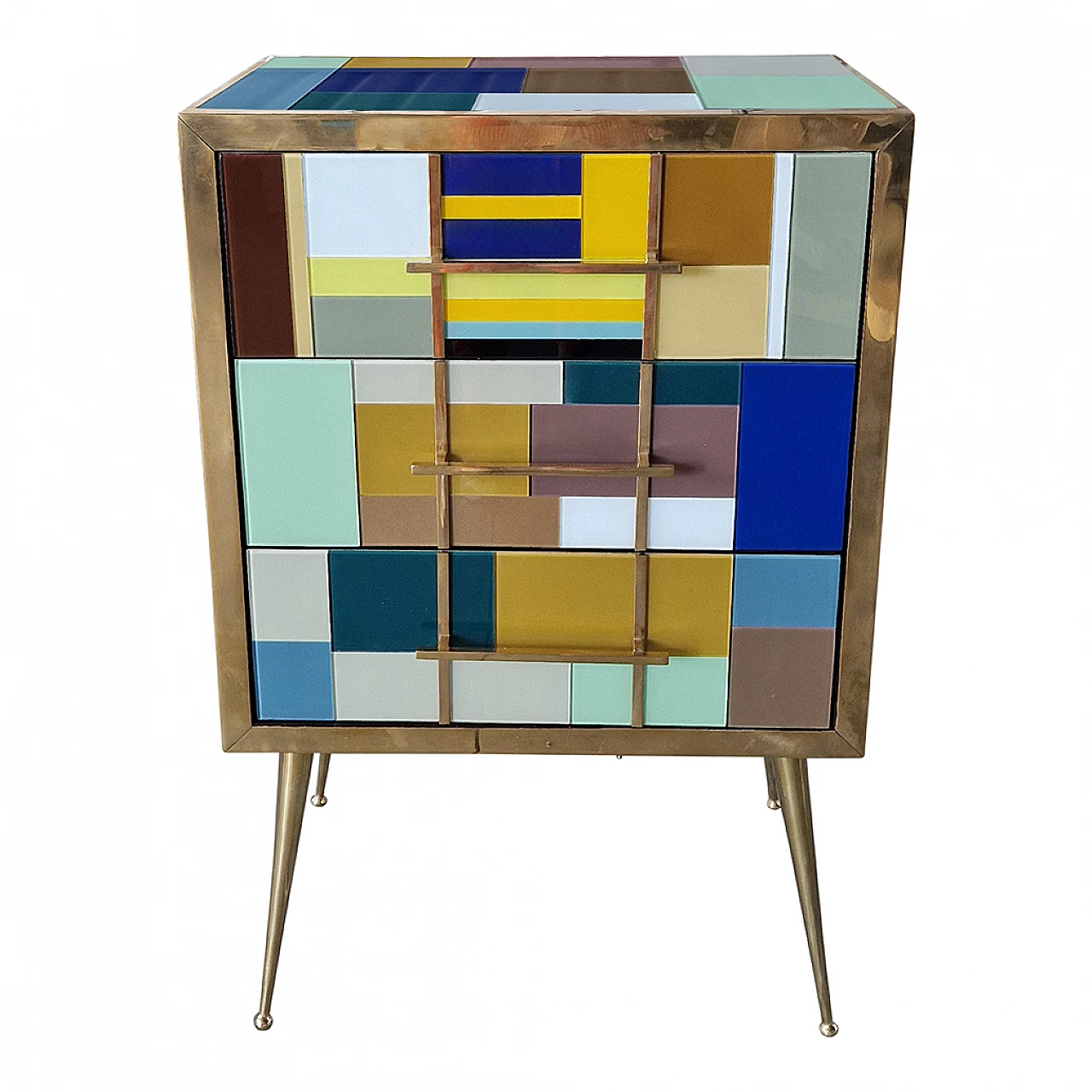 Wood, Murano glass and brass bedside table, 1980s 2