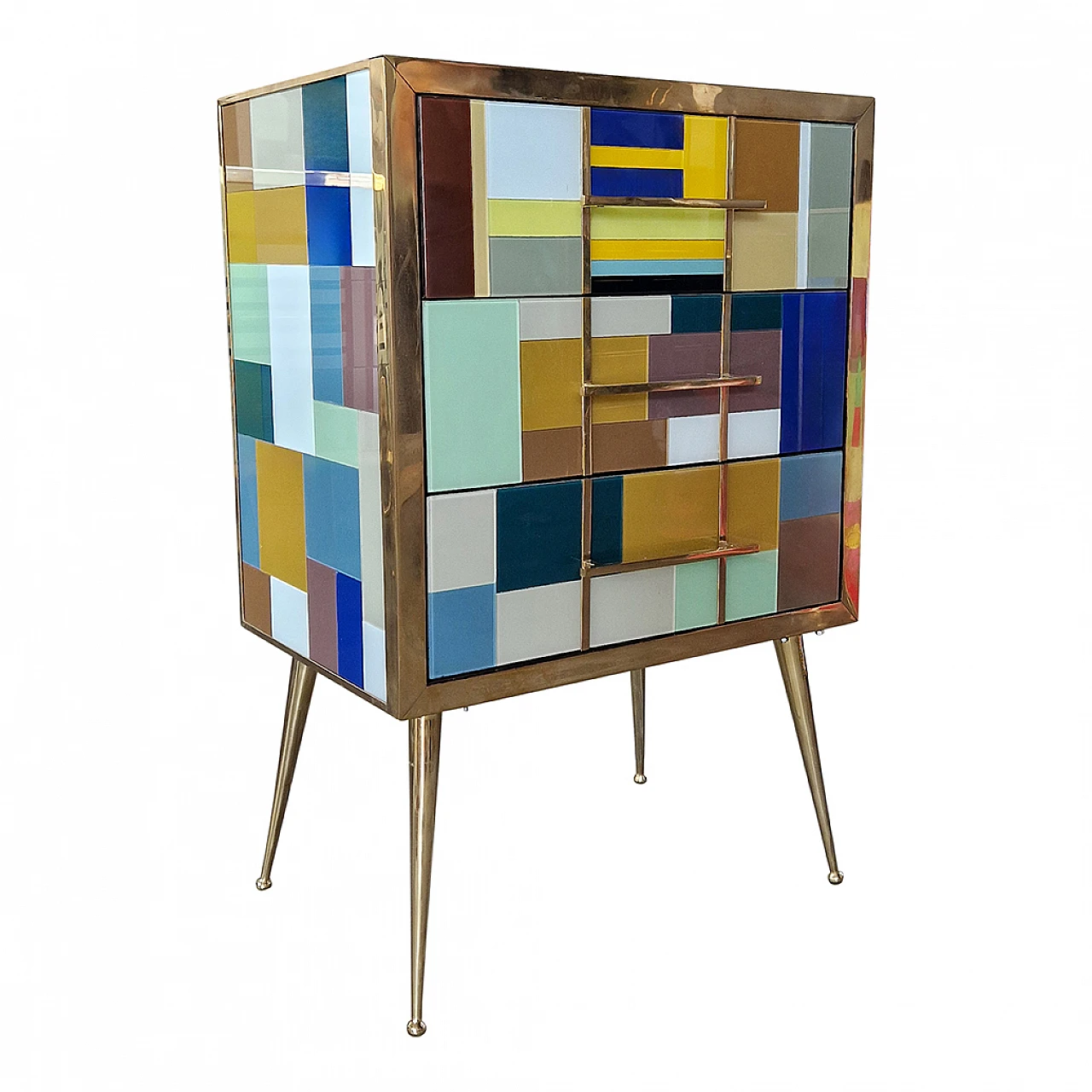 Wood, Murano glass and brass bedside table, 1980s 4