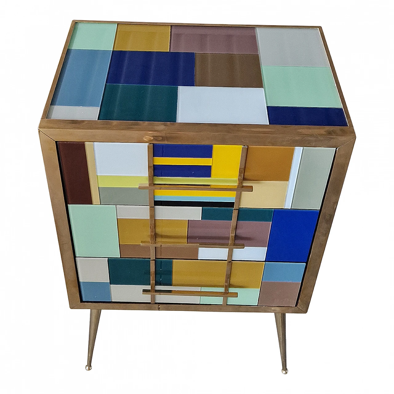 Wood, Murano glass and brass bedside table, 1980s 6