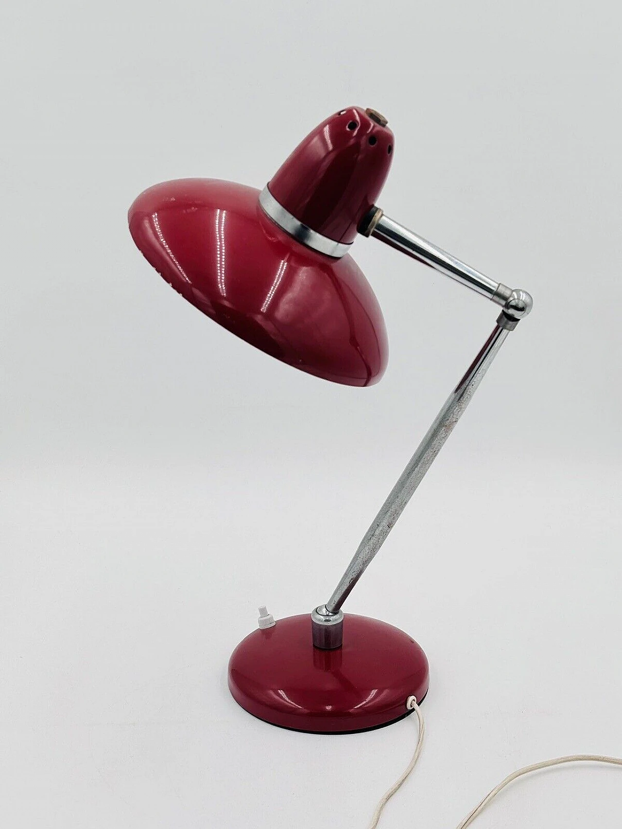 Burgundy enameled and chromed metal ministerial lamp, 1950s 1