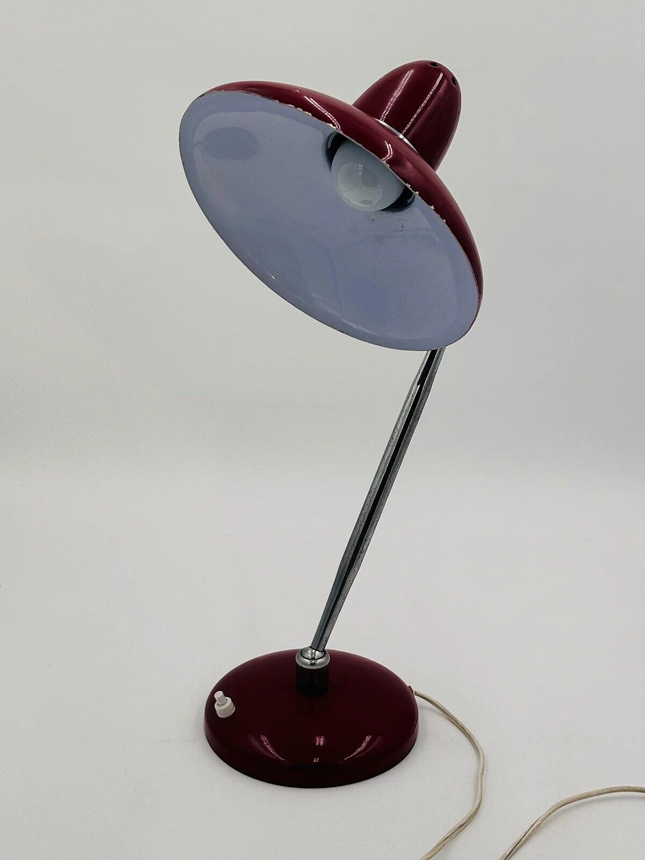 Burgundy enameled and chromed metal ministerial lamp, 1950s 2