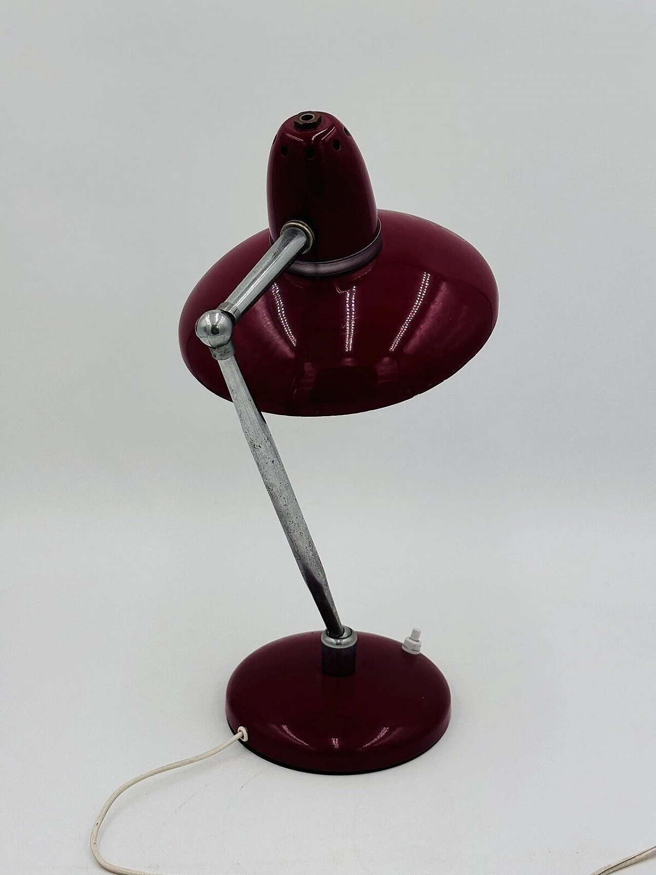 Burgundy enameled and chromed metal ministerial lamp, 1950s 3