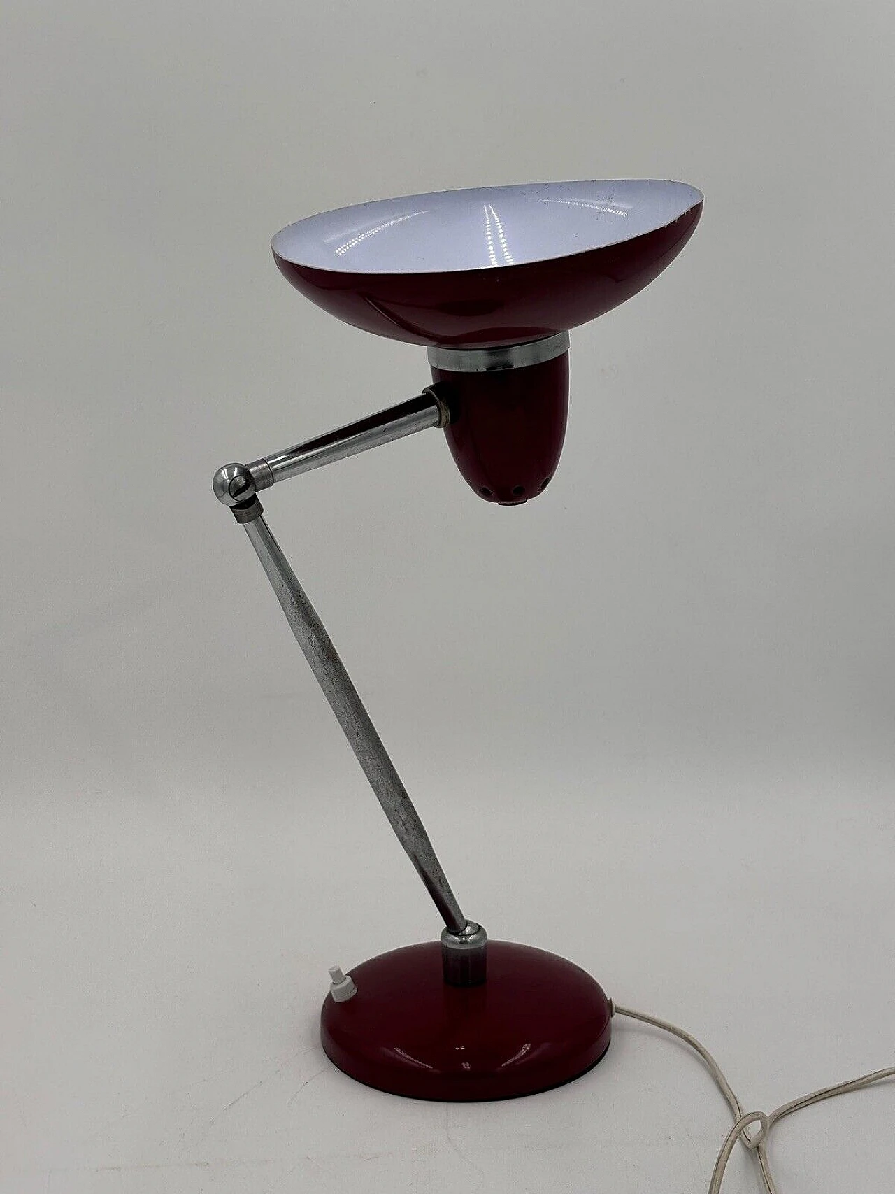 Burgundy enameled and chromed metal ministerial lamp, 1950s 4