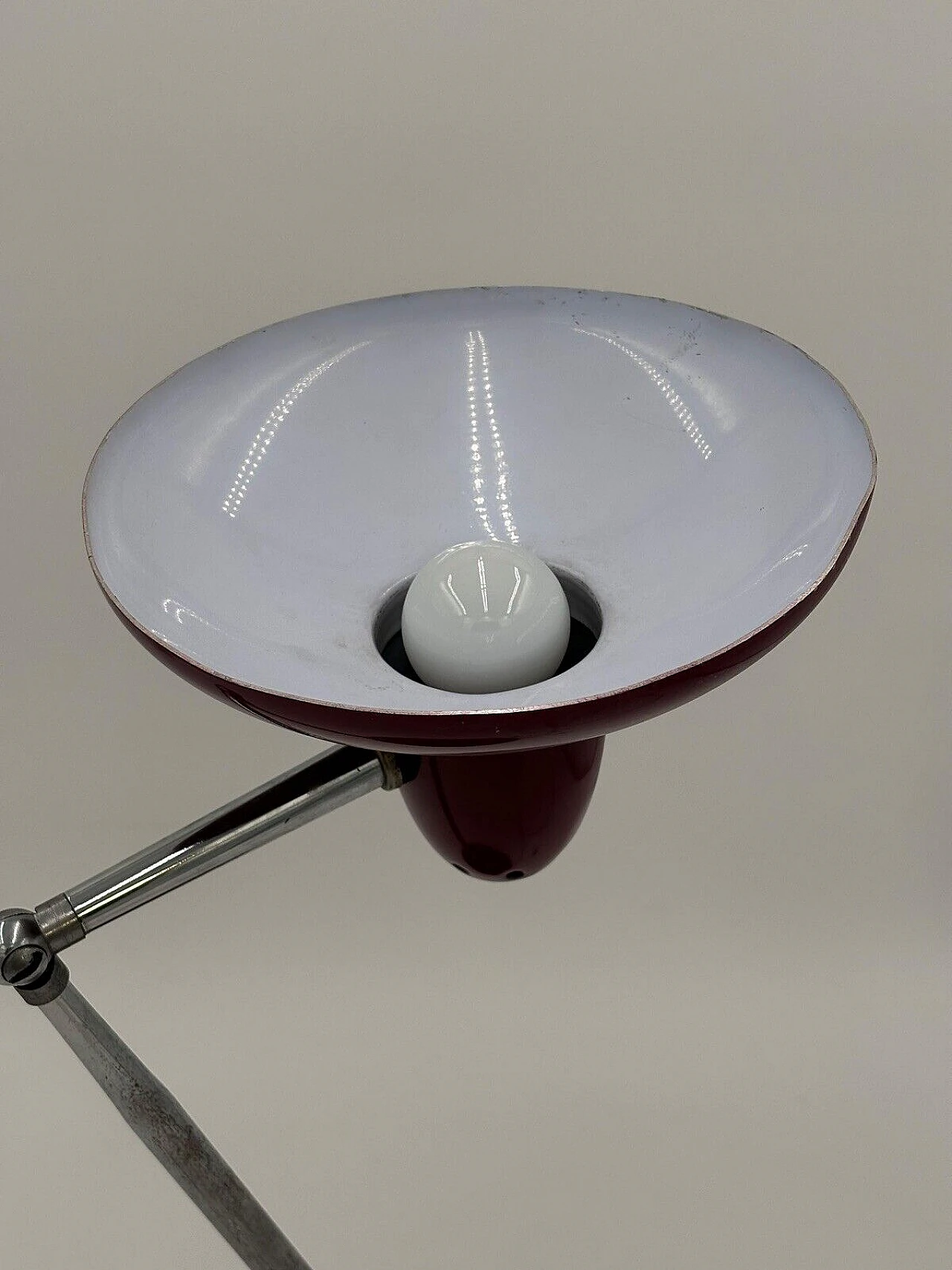 Burgundy enameled and chromed metal ministerial lamp, 1950s 5