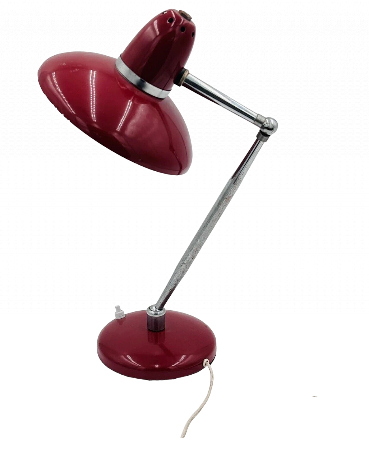 Burgundy enameled and chromed metal ministerial lamp, 1950s 8