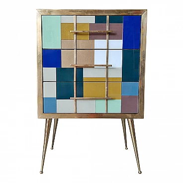 Gilt brass and multicolored Murano glass bedside table, 1980s