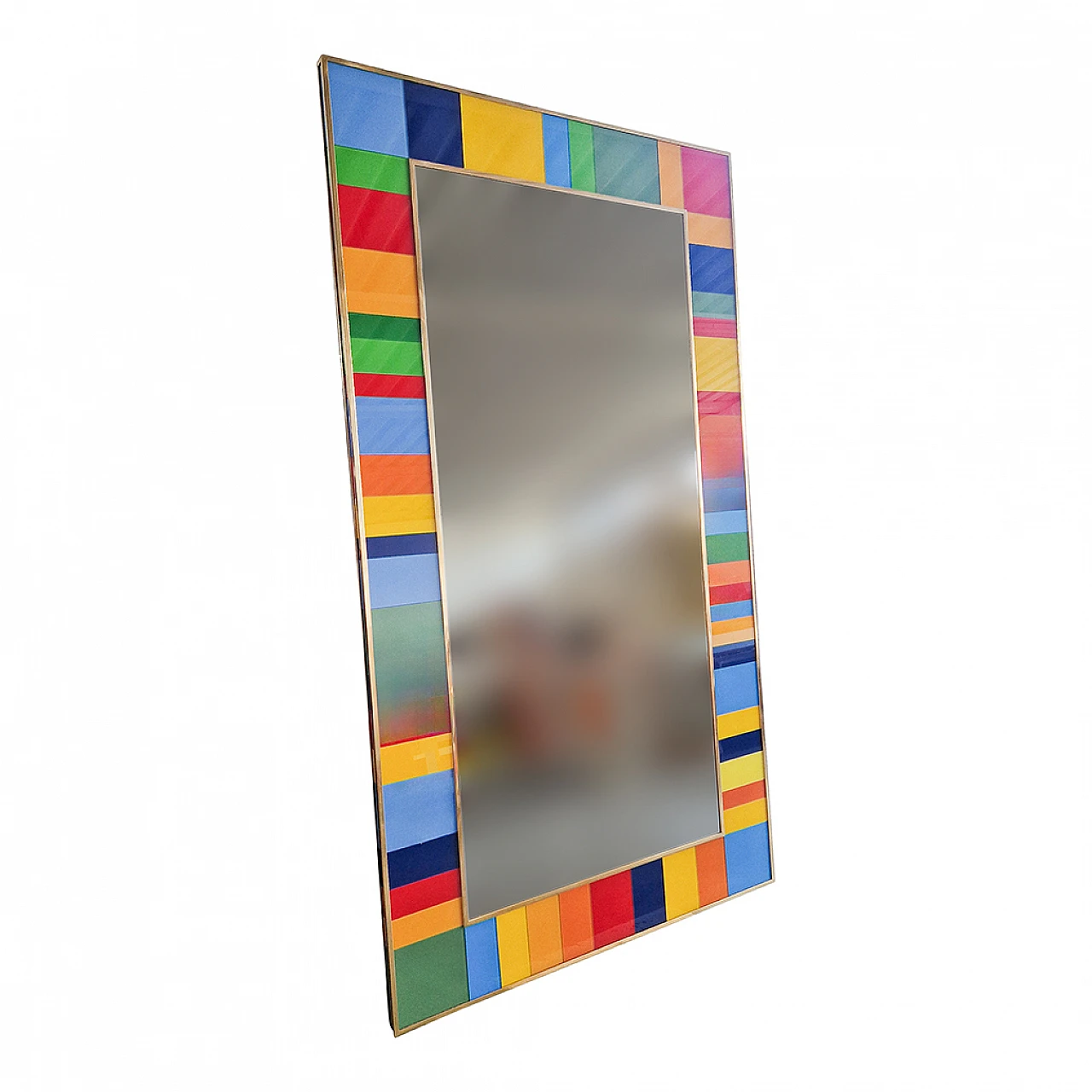 Multicolor glass and gilt brass mirror, 1980s 2