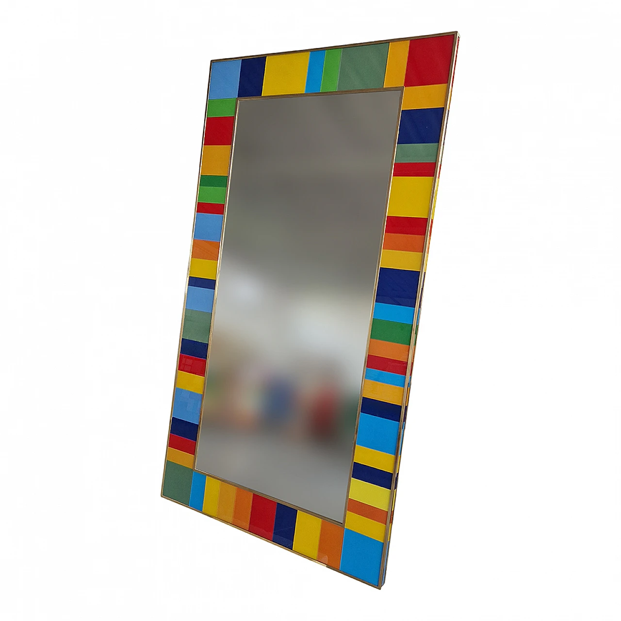 Multicolor glass and gilt brass mirror, 1980s 3