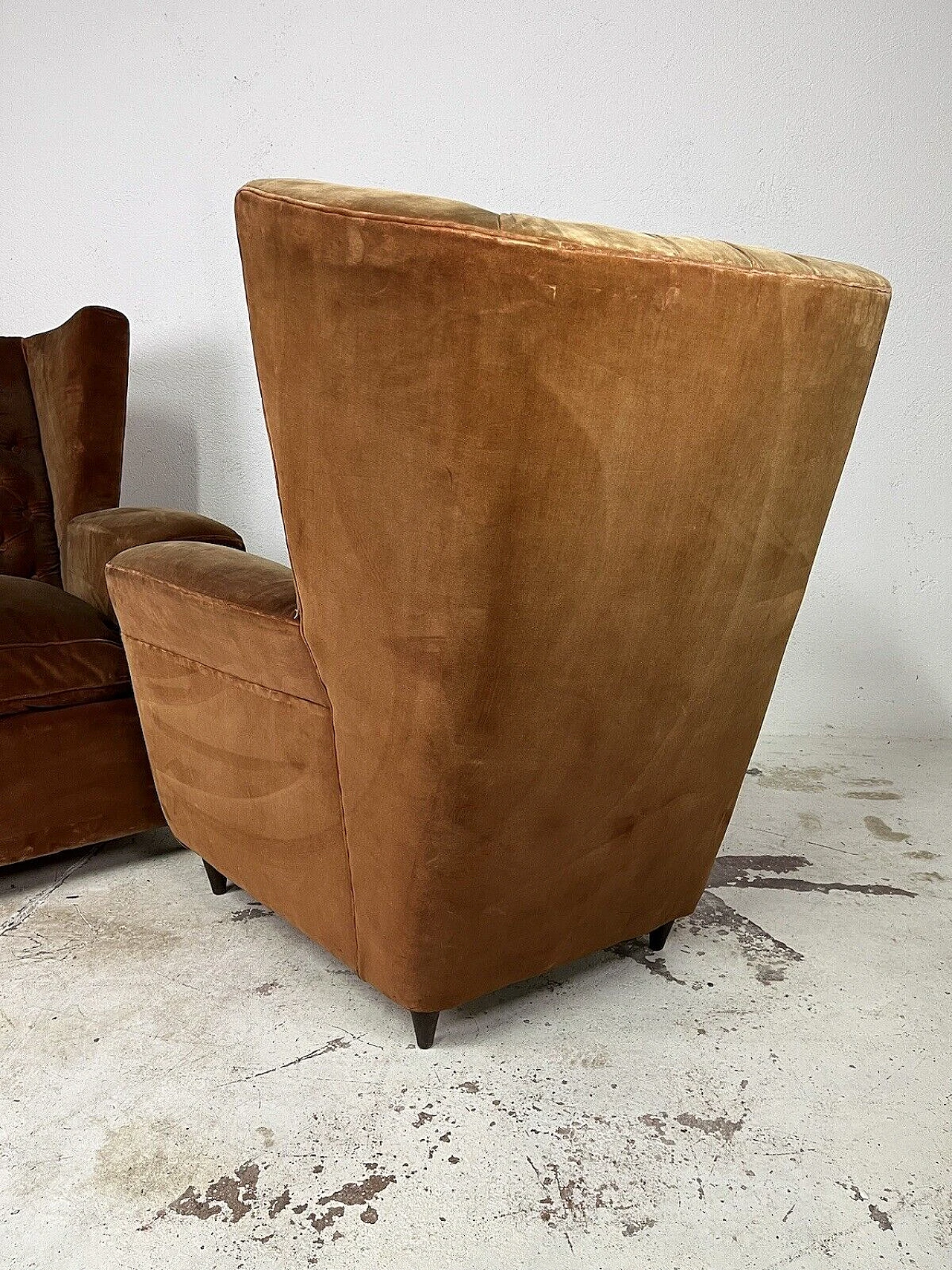 Pair of wooden and velvet armchairs by Paolo Buffa, 1950s 13