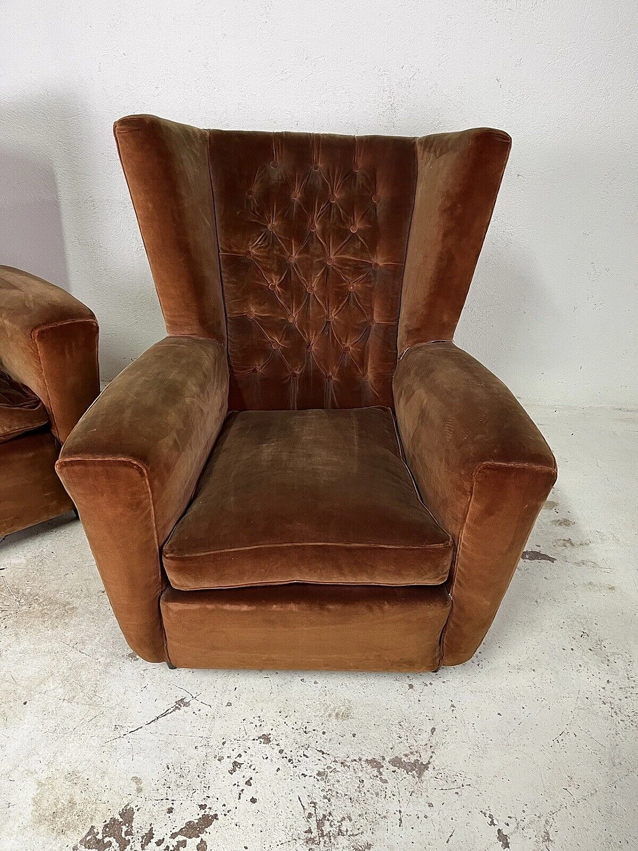 Pair of wooden and velvet armchairs by Paolo Buffa, 1950s 14