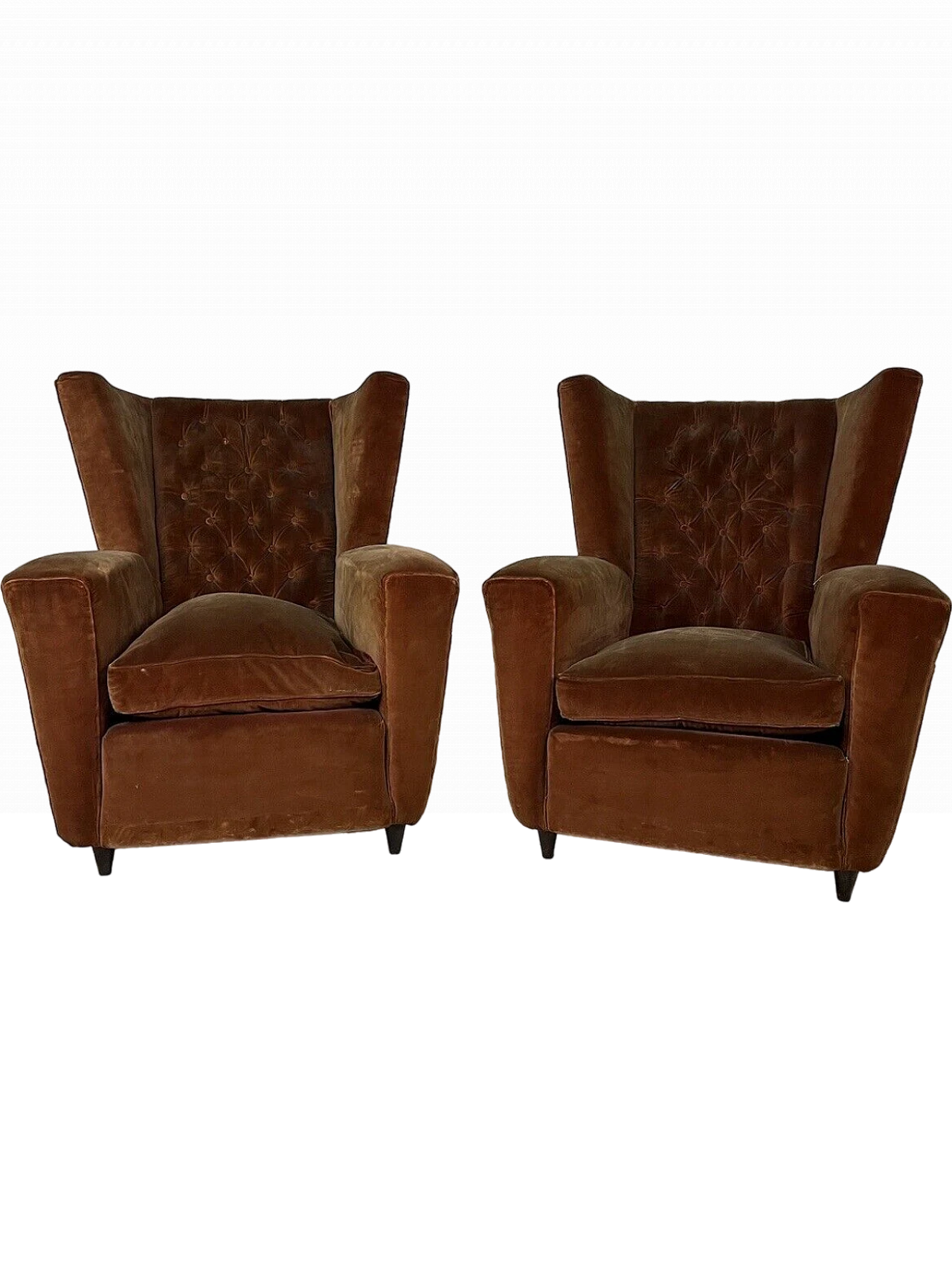 Pair of wooden and velvet armchairs by Paolo Buffa, 1950s 23