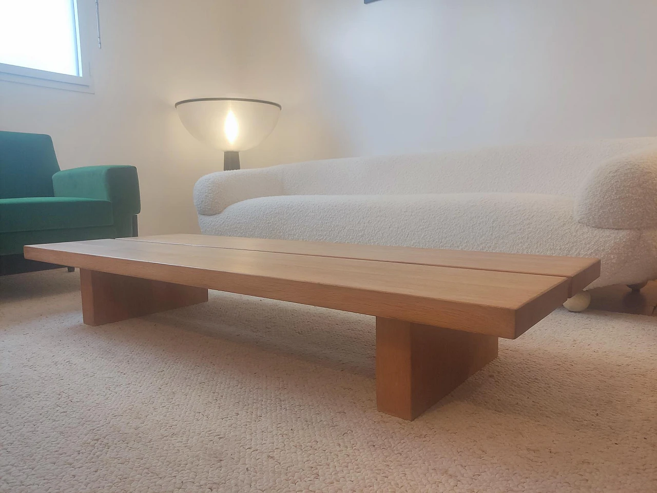 Solid oak coffee table with rectangular legs, 1980s 1