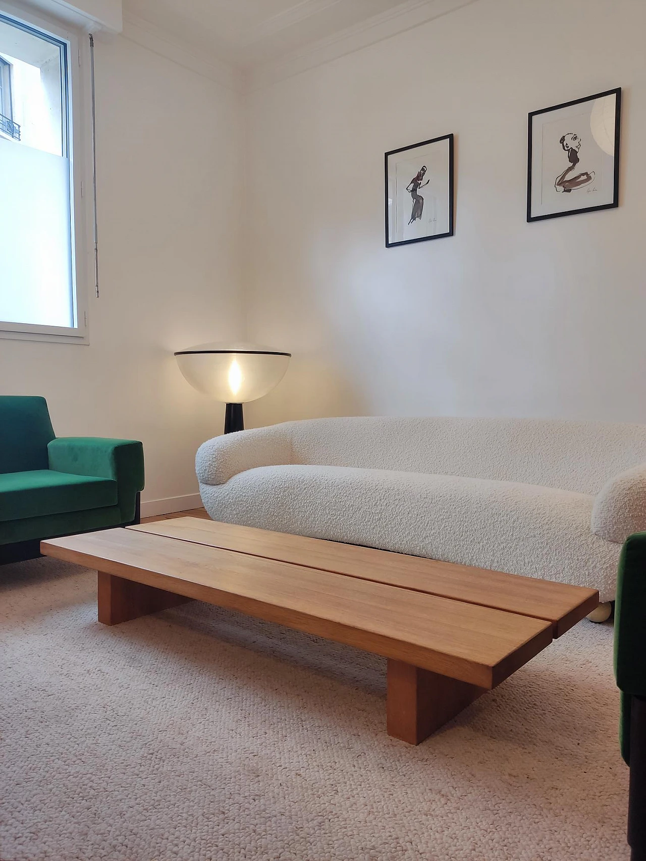 Solid oak coffee table with rectangular legs, 1980s 2