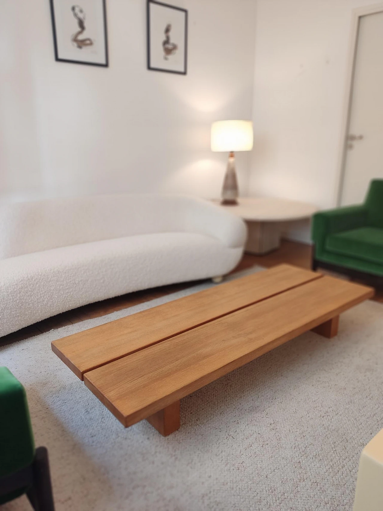 Solid oak coffee table with rectangular legs, 1980s 7