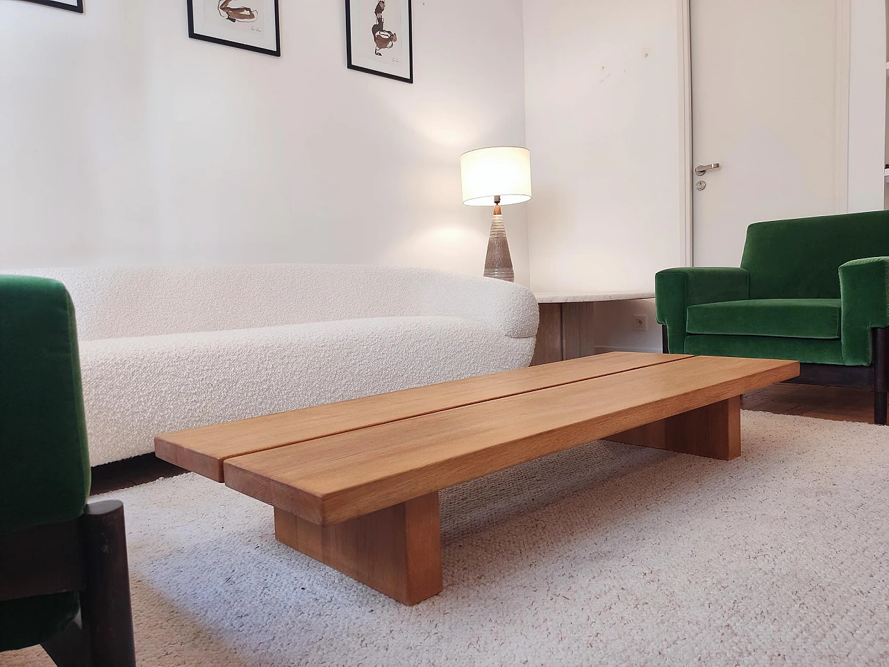 Solid oak coffee table with rectangular legs, 1980s 8