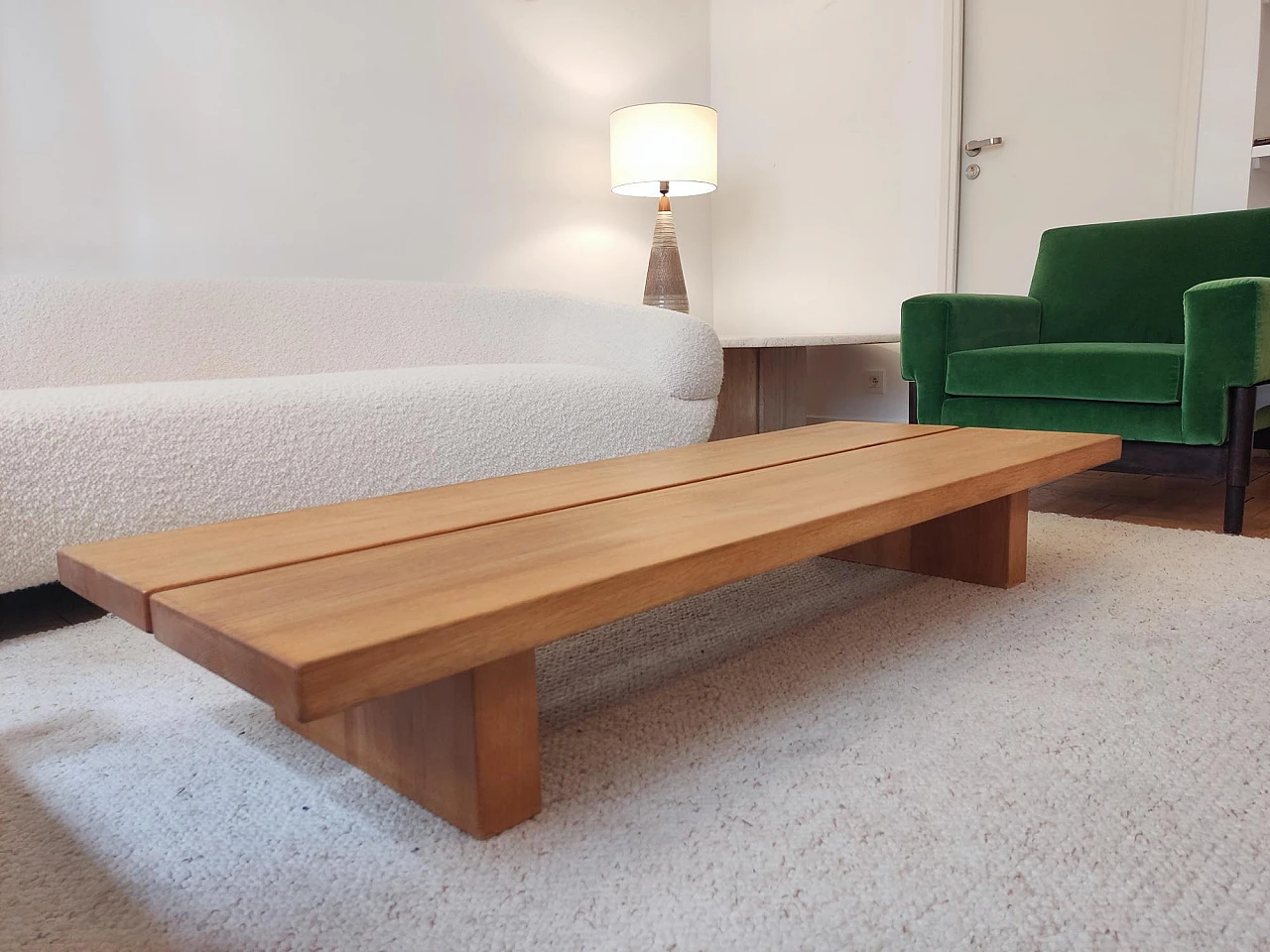 Solid oak coffee table with rectangular legs, 1980s 9