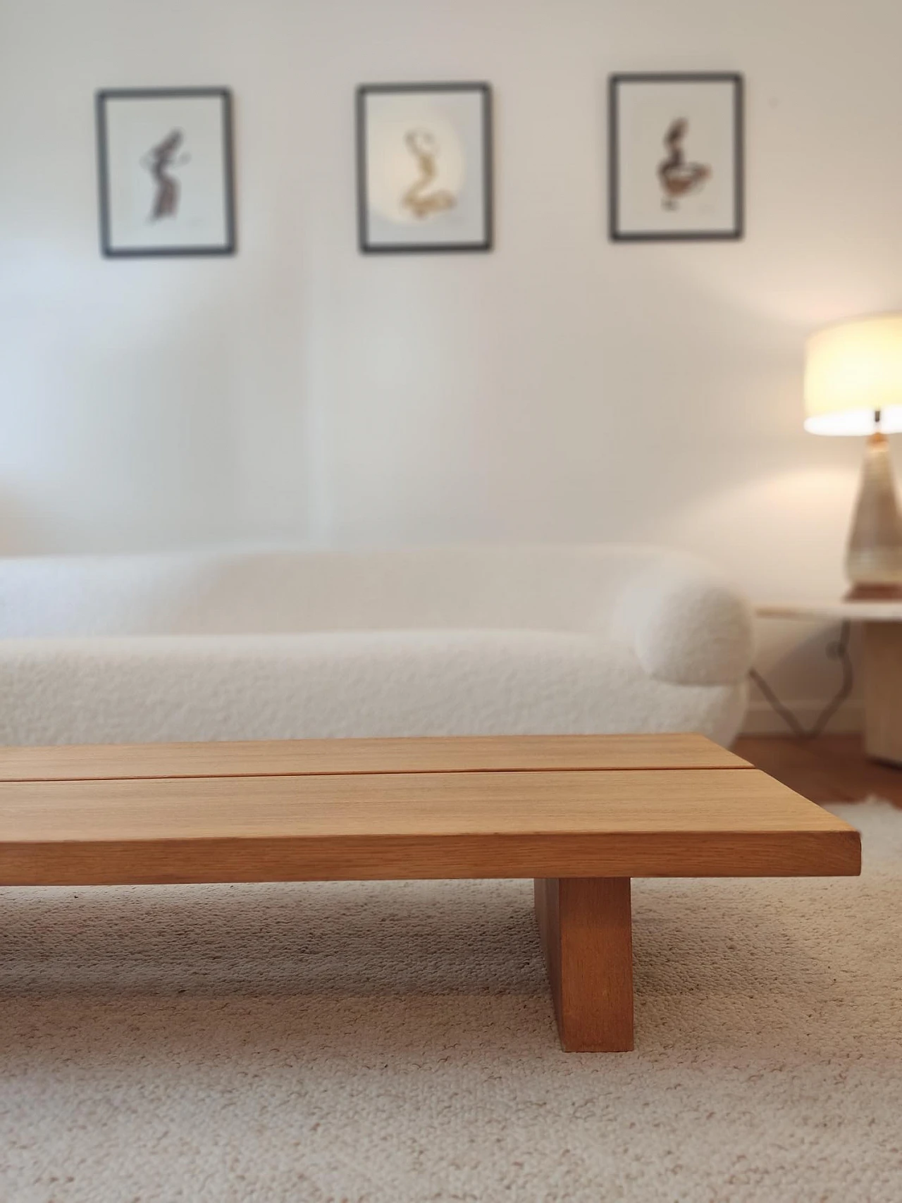 Solid oak coffee table with rectangular legs, 1980s 11