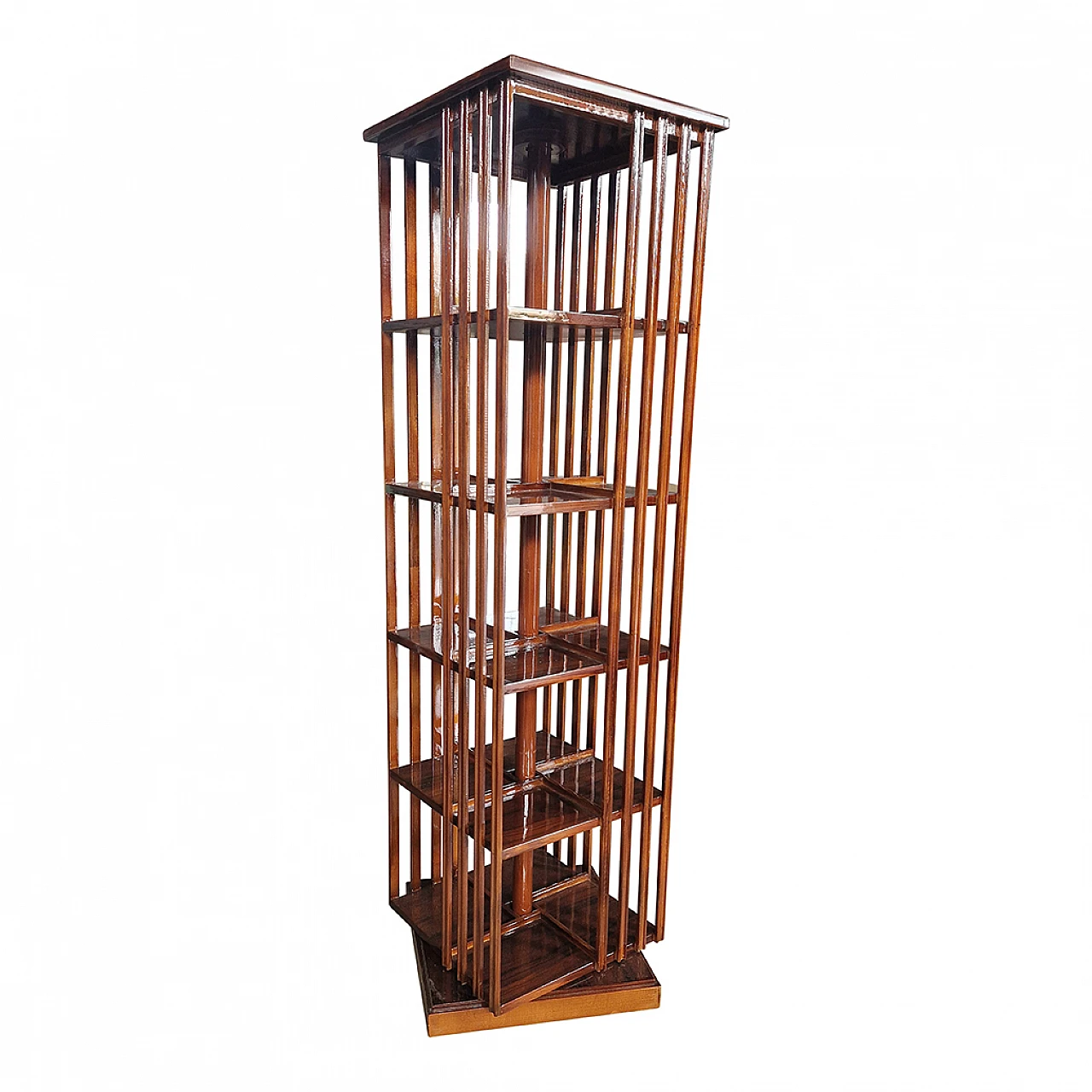 Revolving walnut bookcase, 1980s 3