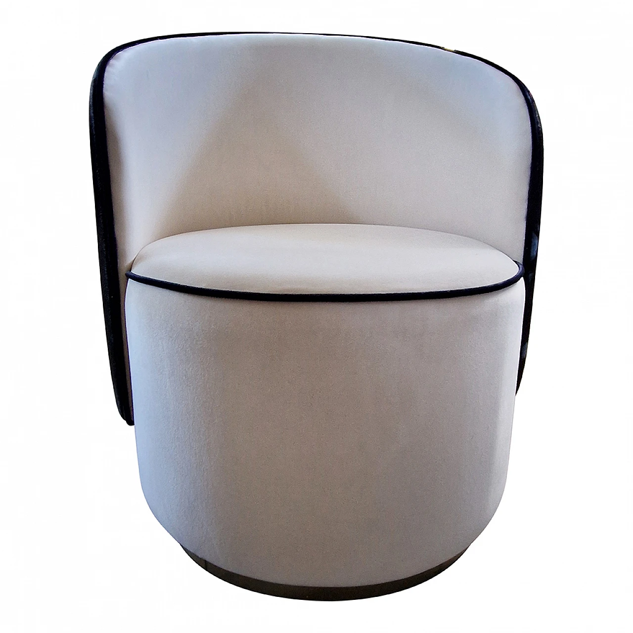 Cockpit armchair in white velvet and blue cowhide, 1980s 1