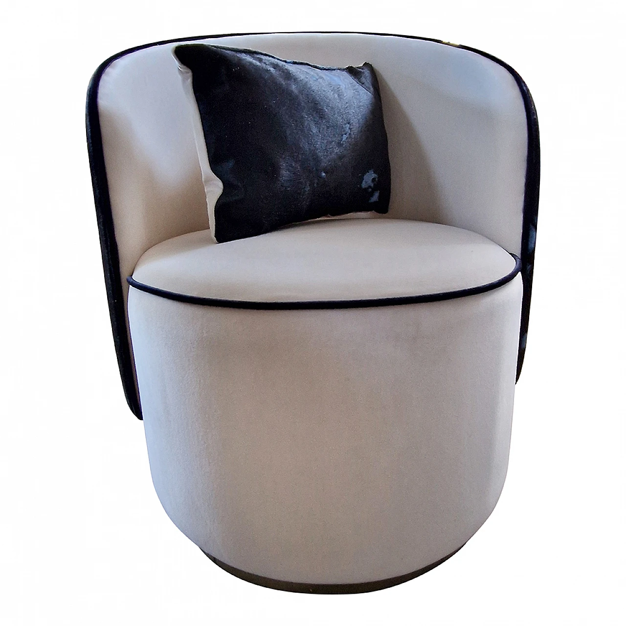 Cockpit armchair in white velvet and blue cowhide, 1980s 2