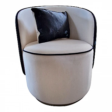 Cockpit armchair in white velvet and blue cowhide, 1980s