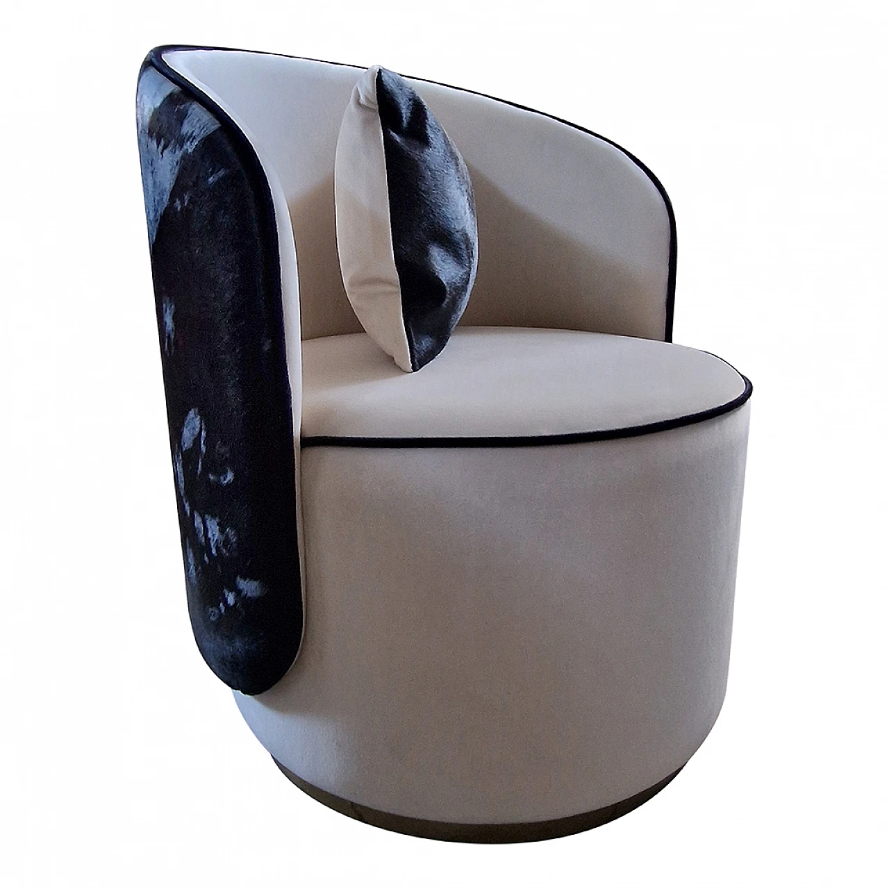 Cockpit armchair in white velvet and blue cowhide, 1980s 4