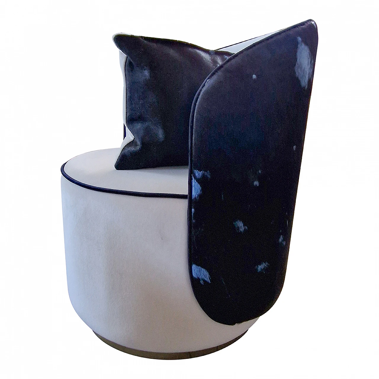 Cockpit armchair in white velvet and blue cowhide, 1980s 8