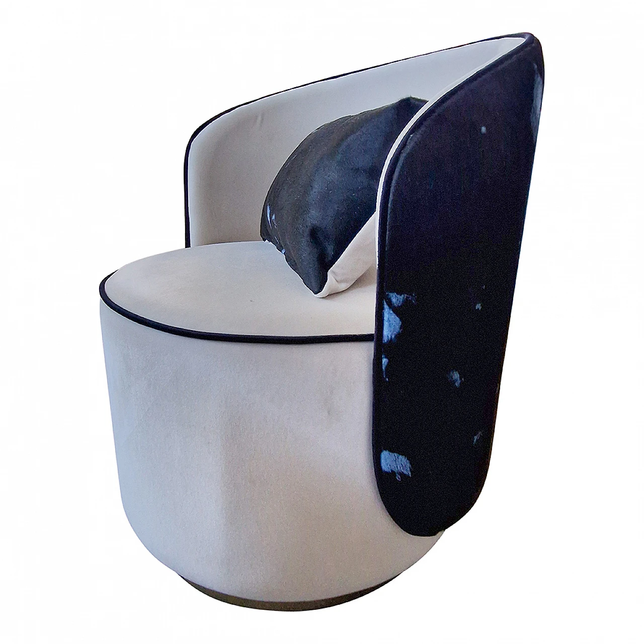 Cockpit armchair in white velvet and blue cowhide, 1980s 9