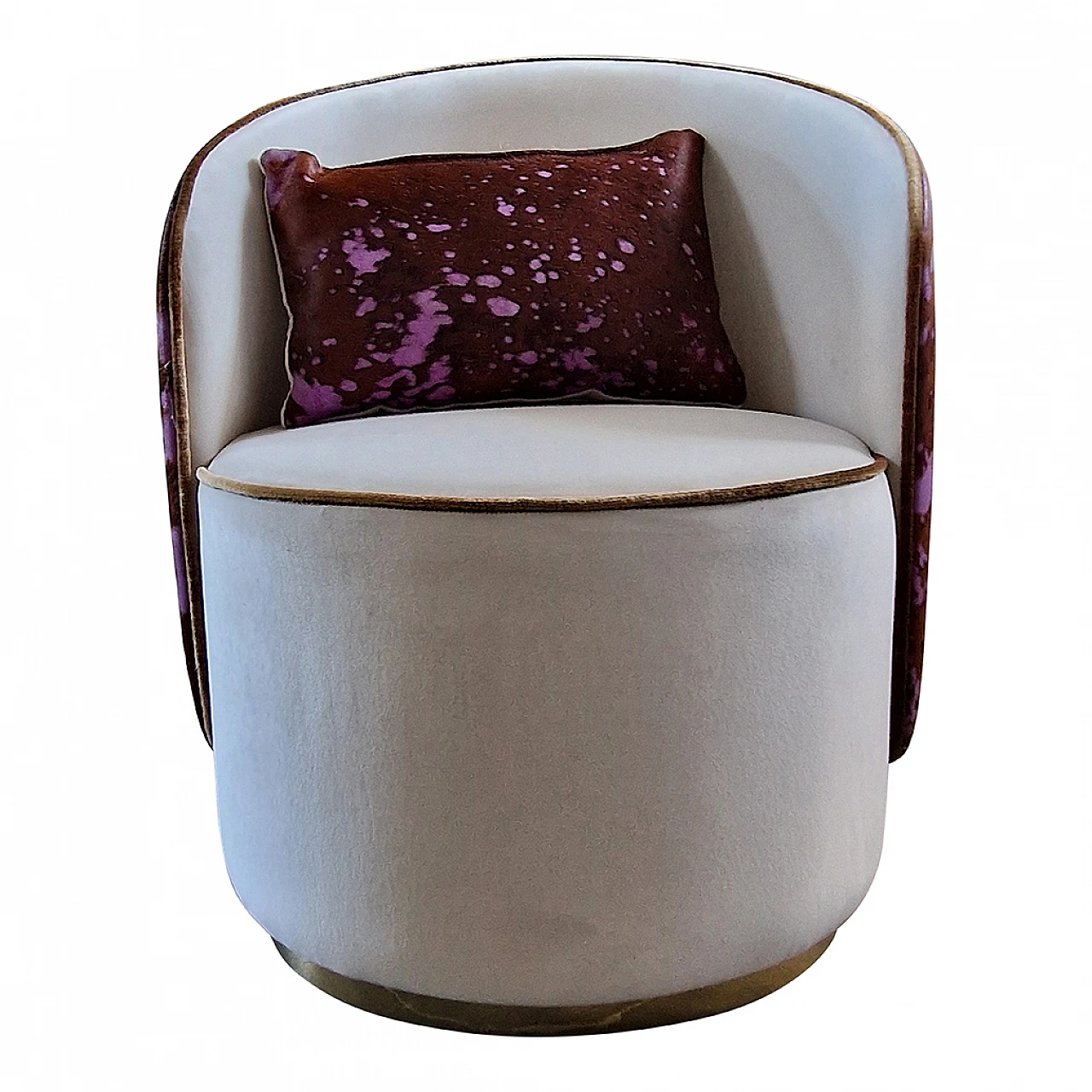 Burgundy and pink cavallino leather and white velvet armchair, 1980s 1