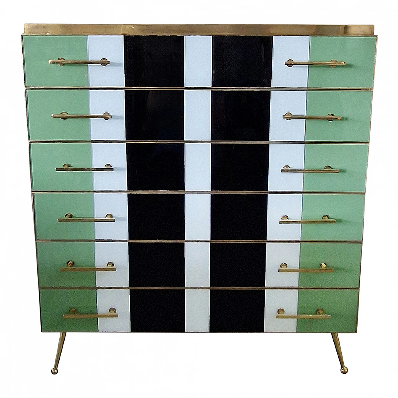 Multicoloured glass and brass chest of drawers, 1980s 2