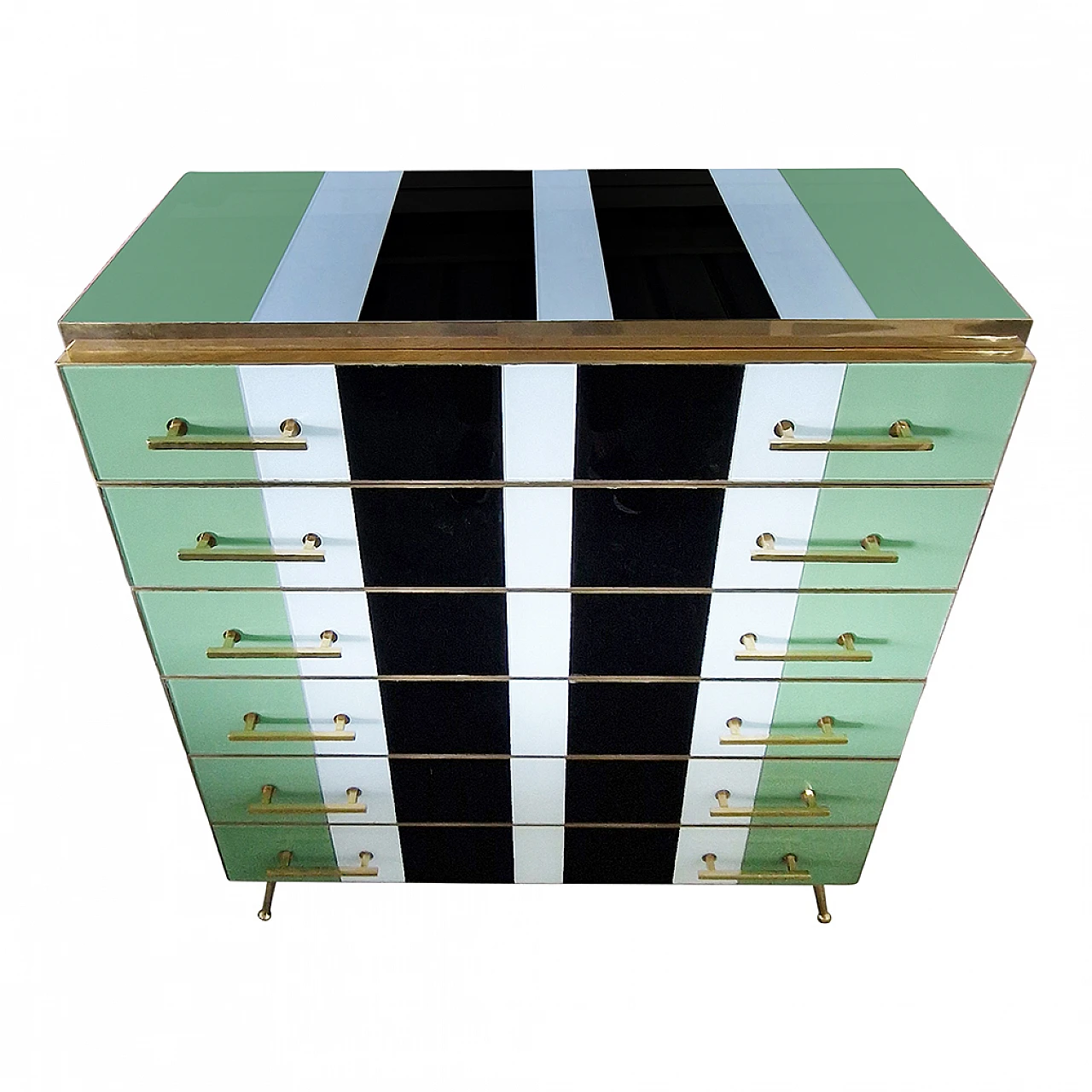 Multicoloured glass and brass chest of drawers, 1980s 3