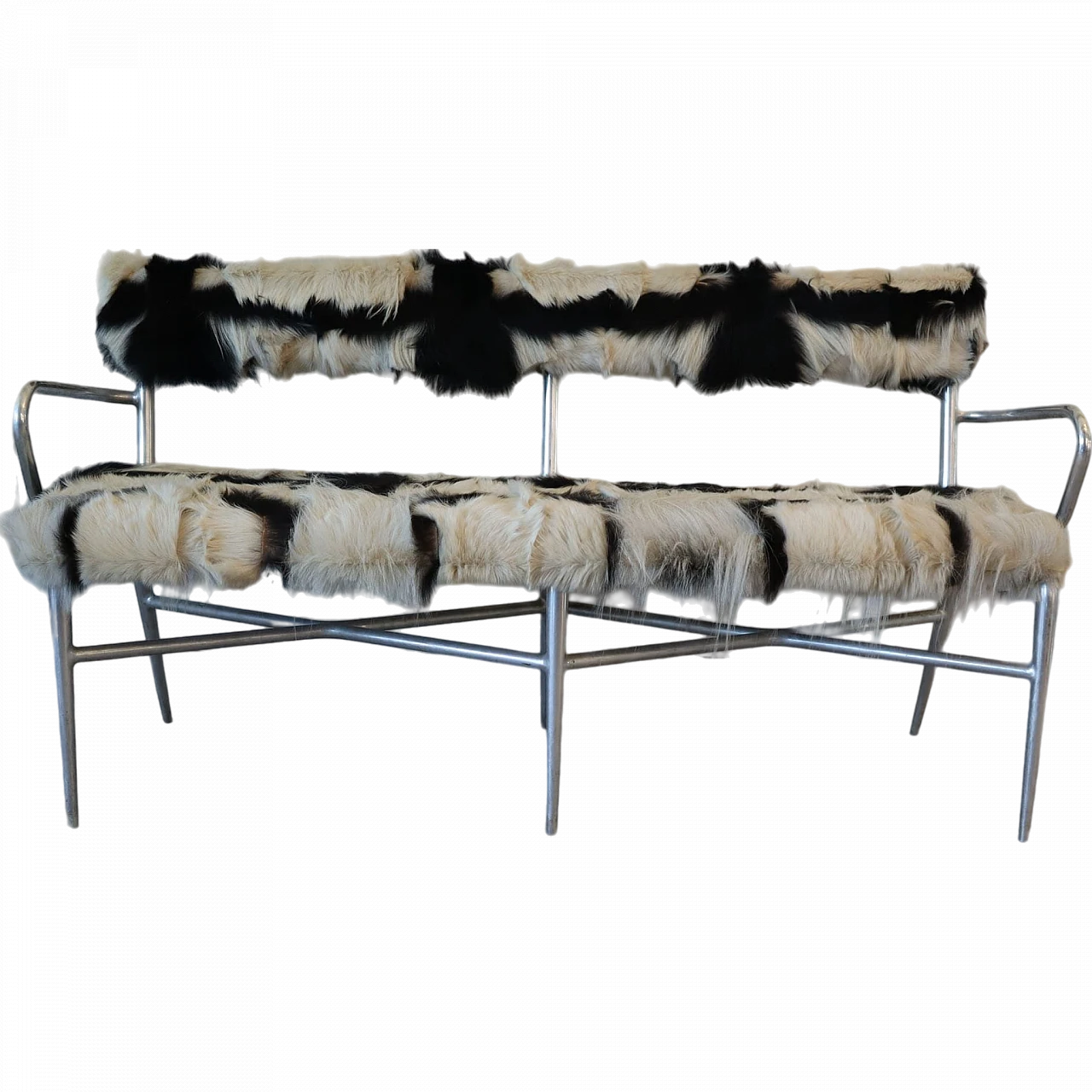 Aluminum and cowhide bench, 1950s 7