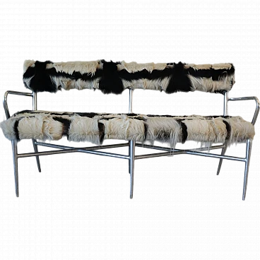 Aluminum and cowhide bench, 1950s