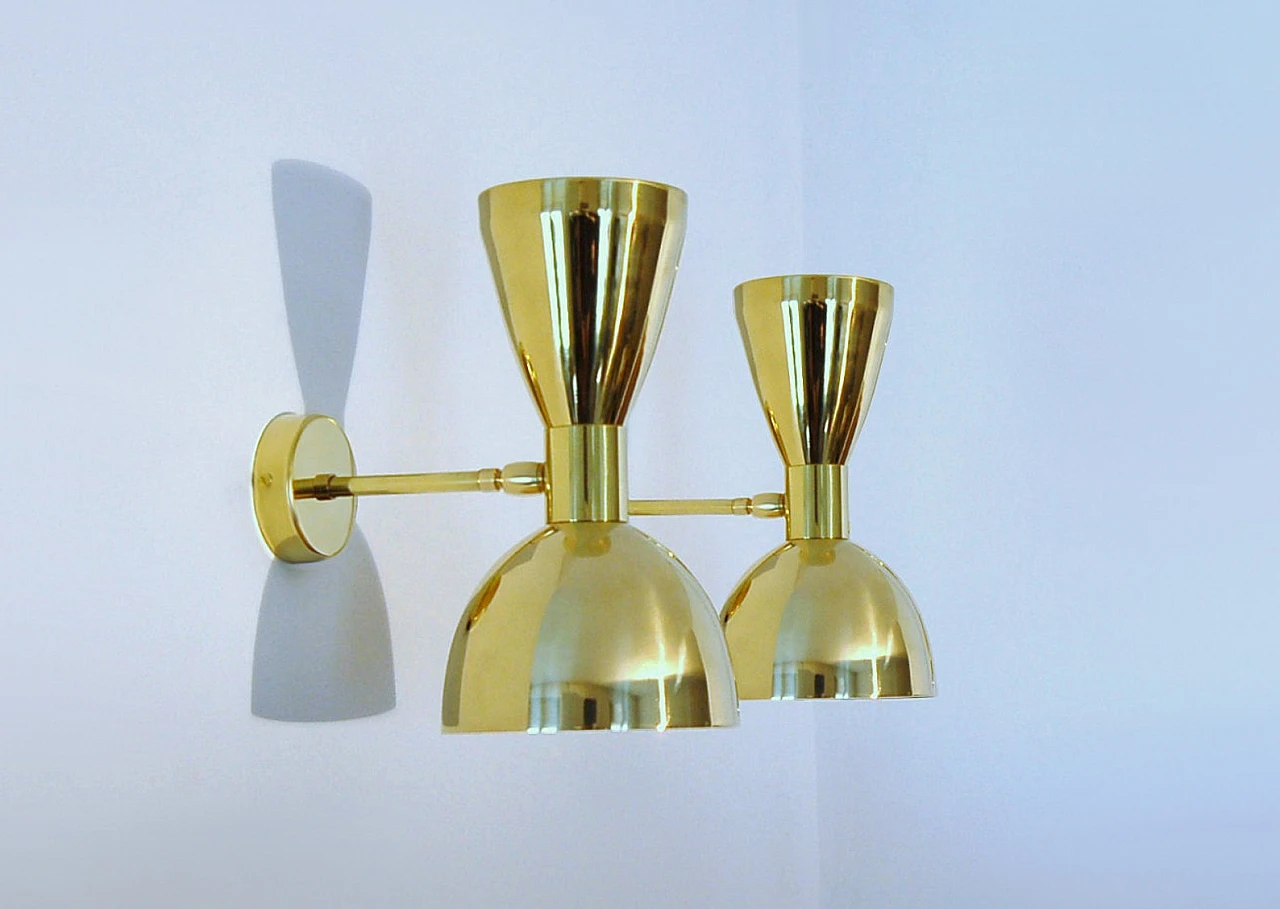 Stilnovo-style brass double-cone wall light 1